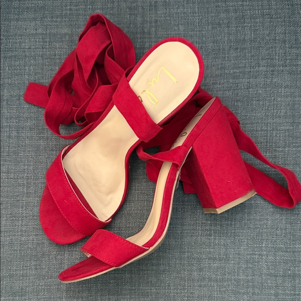 Lulu's Vibrant Red Block Heel Sandals